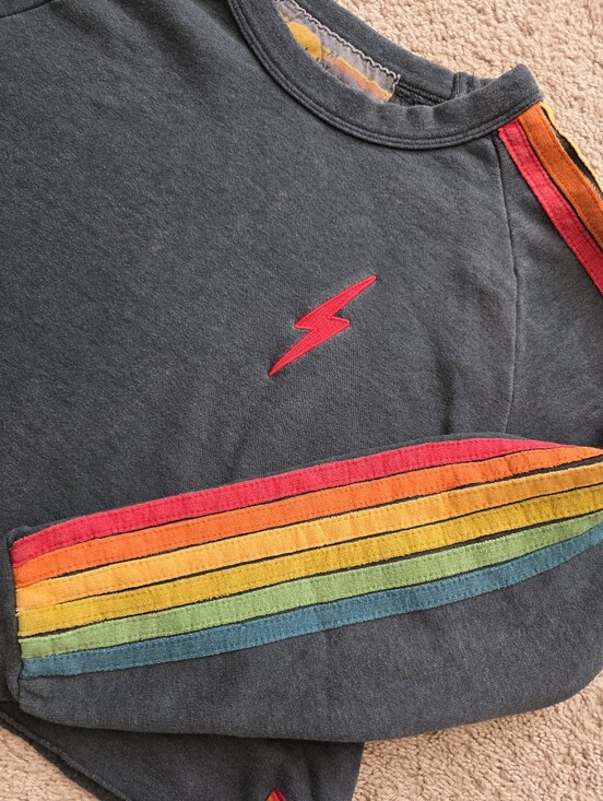 Aviator Nation Tops - Aviator Nation Cropped Crewneck Red Bolt 6 Stripes Medium